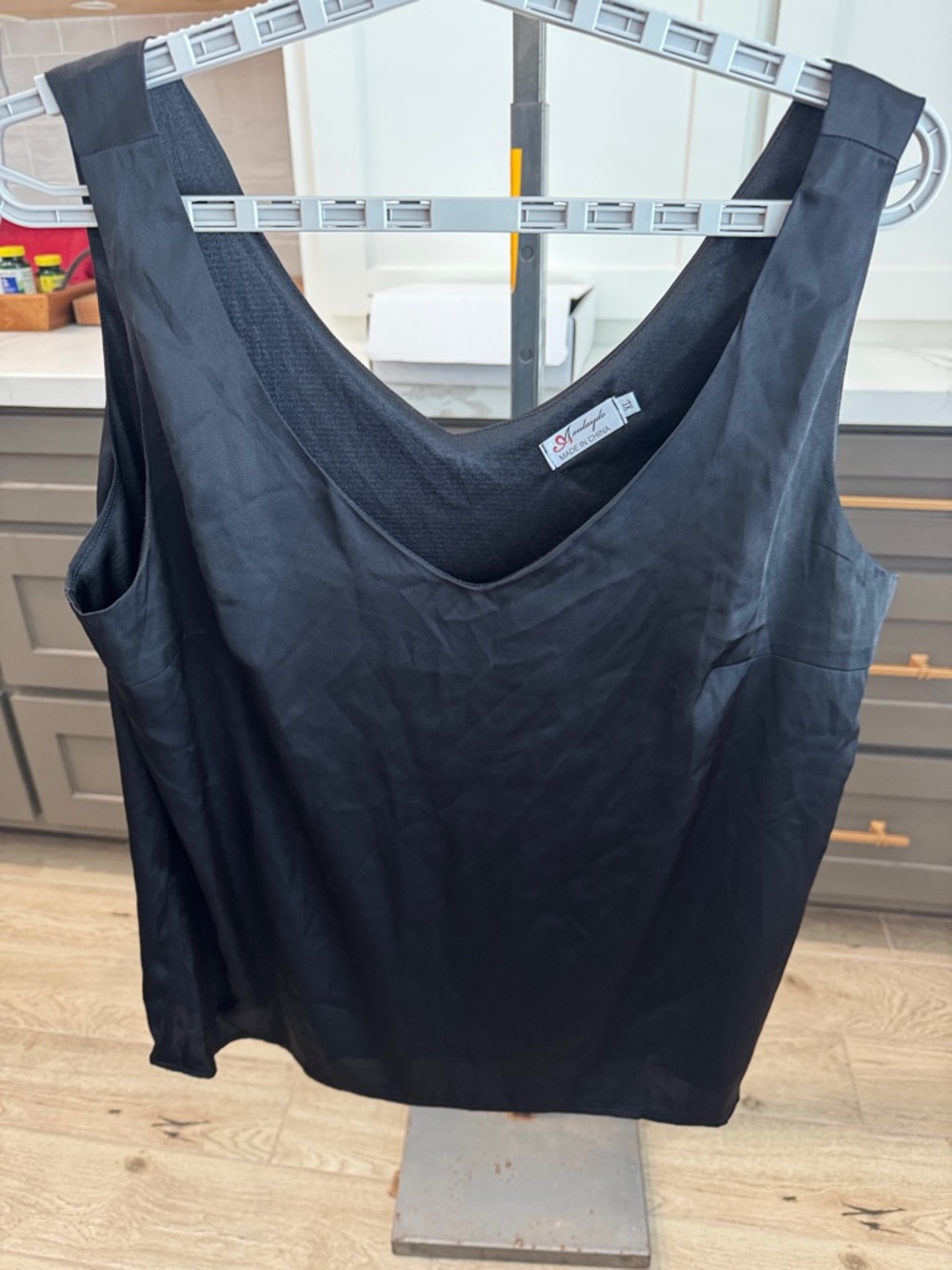 Women's Black V-Neck Satin Tank Top - Size XL